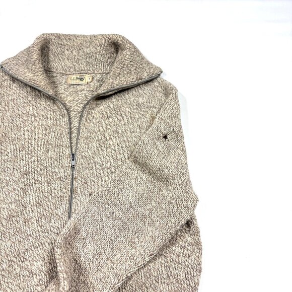 VTG LL Bean Beige Tan Wool Knit Full-Zip Cardigan Grandpa Sweater Mens Med - Picture 8 of 9